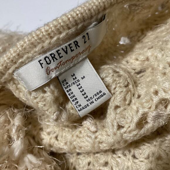 Shaggy y2k 2000s Women's Fringe Knit Open Cardigan size Medium Boho Forever 21 - Picture 2 of 8